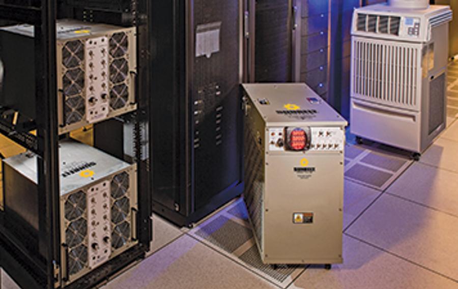 Sunbelt Rentals data center cooling units in a server room.