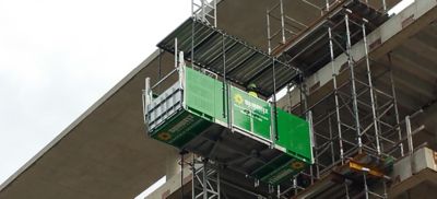 Sunbelt Rentals scaffold services worker working at height safely.