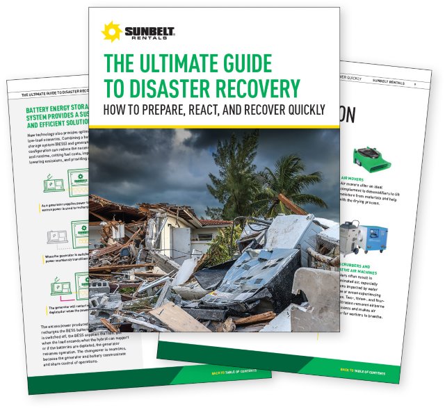 Pages from the Ultimate Guide to Disaster Recovery by Sunbelt Rentals.