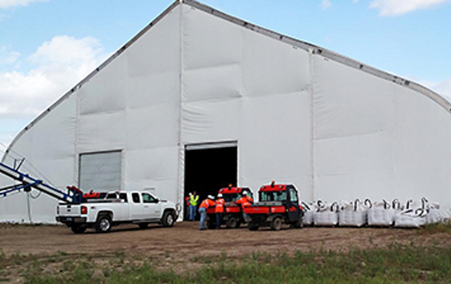 Temporary fabric building.