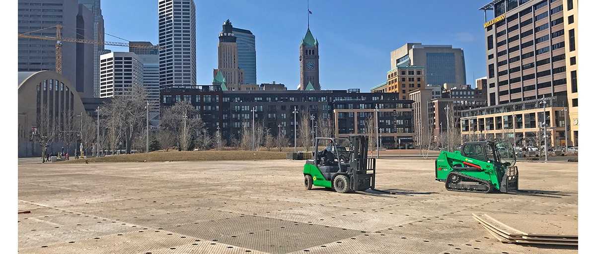 Construction site with composite matting