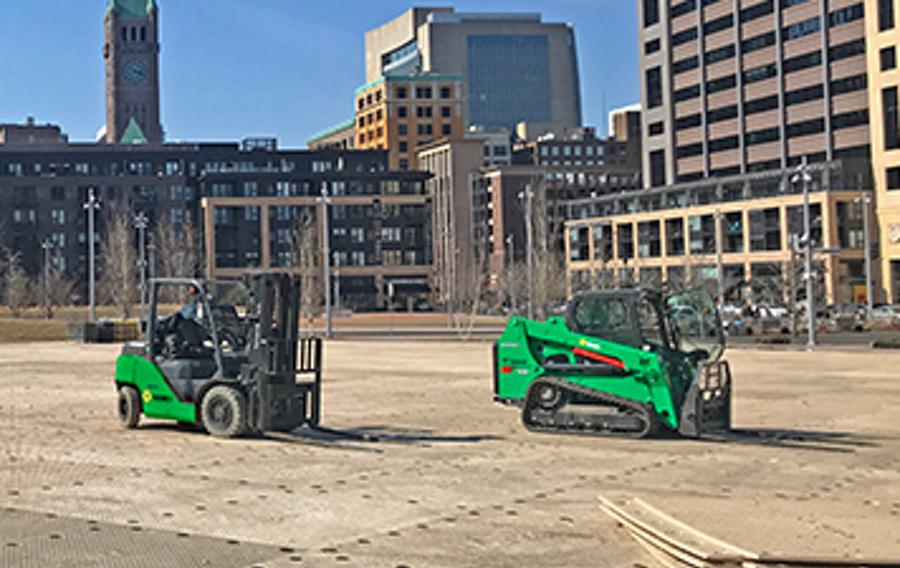 Construction site with composite matting.