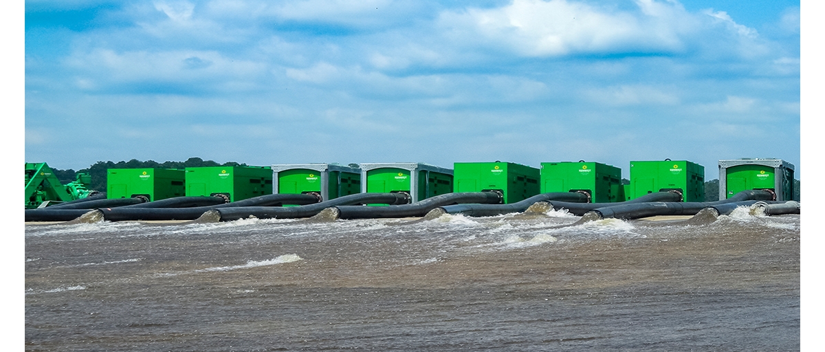 A row of pumps from Sunbelt Rentals.