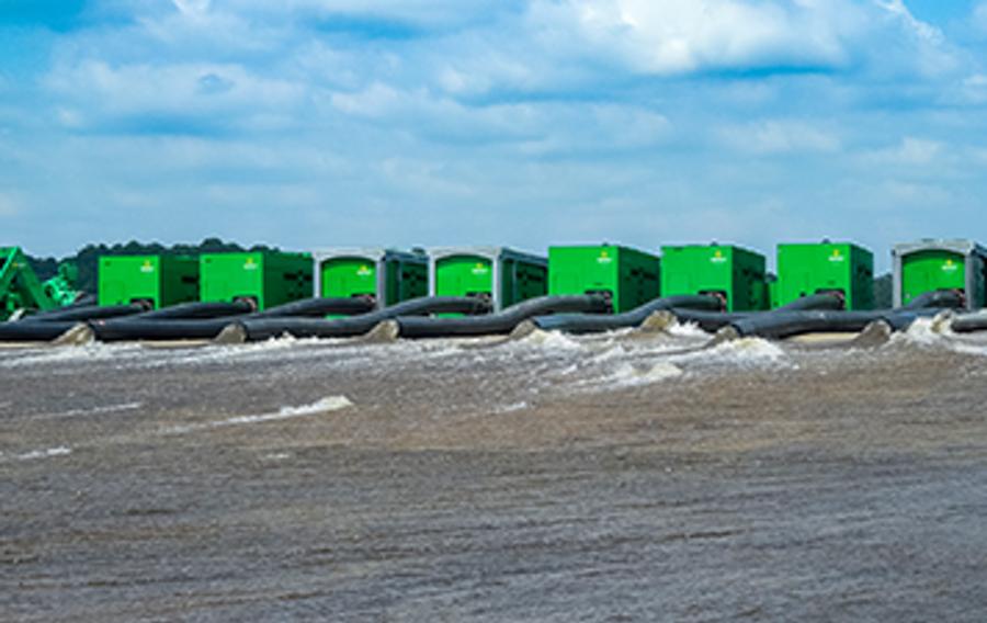 A row of pumps from Sunbelt Rentals.