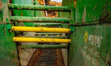 A trench box installed in a confined space.