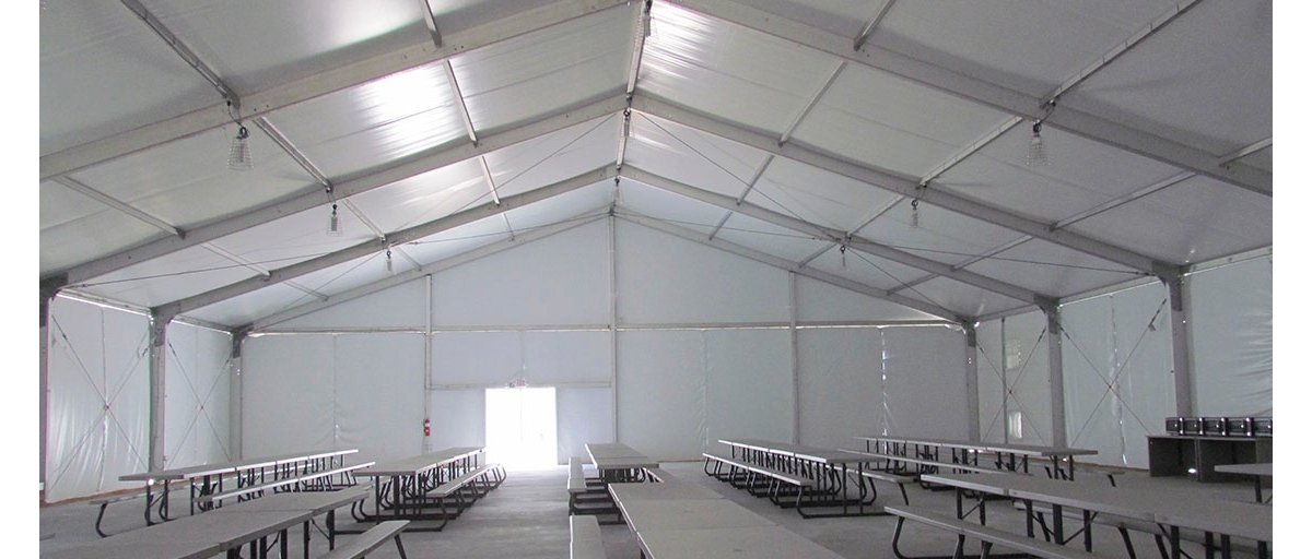 Temporary structure becomes safe environment for meetings or lunch breaks.