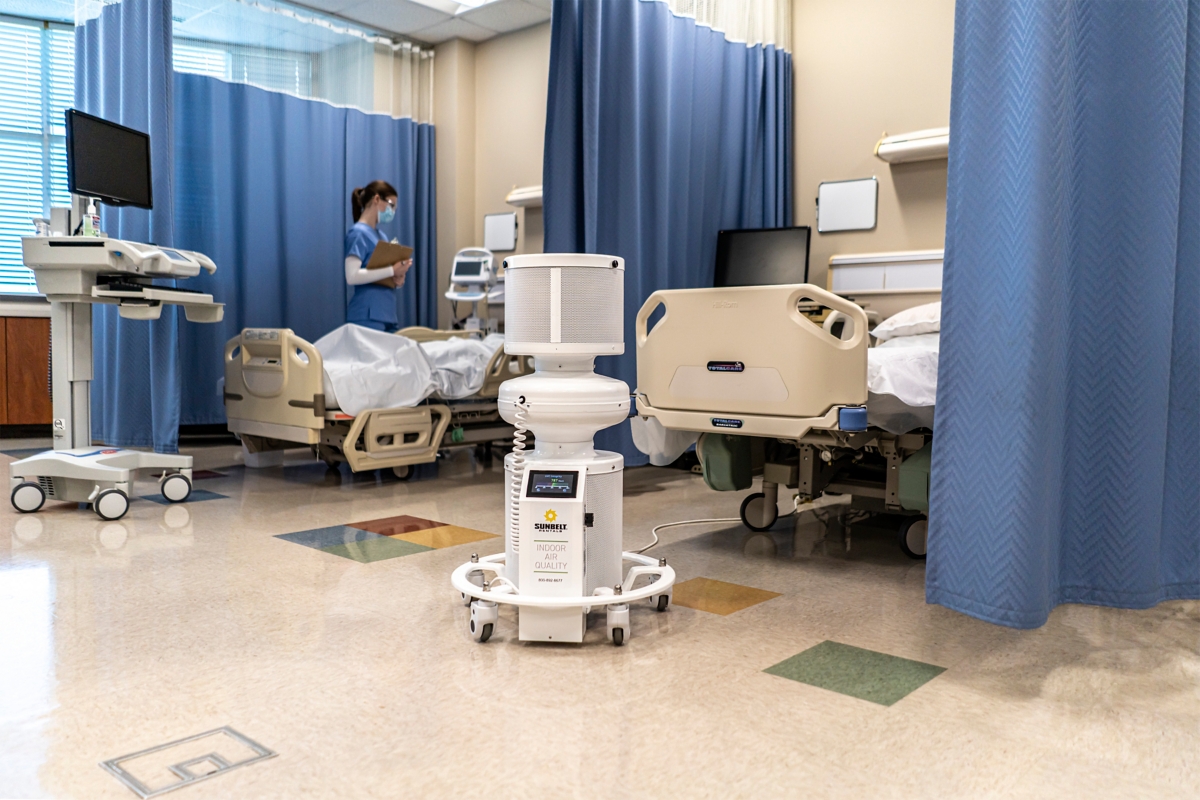 An air scrubber in a hospital room.