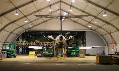 An airplane hangar.