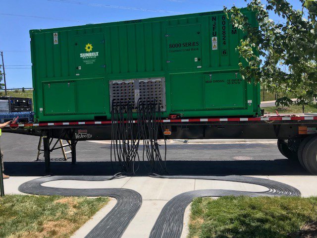 A resistive/reactive load bank at a job site.