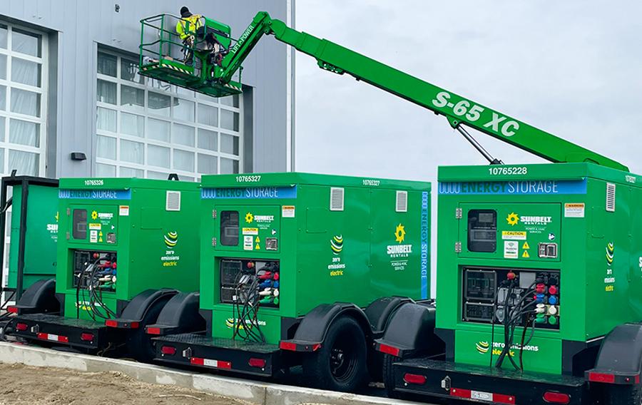 Battery energy storage systems outside of a warehouse.