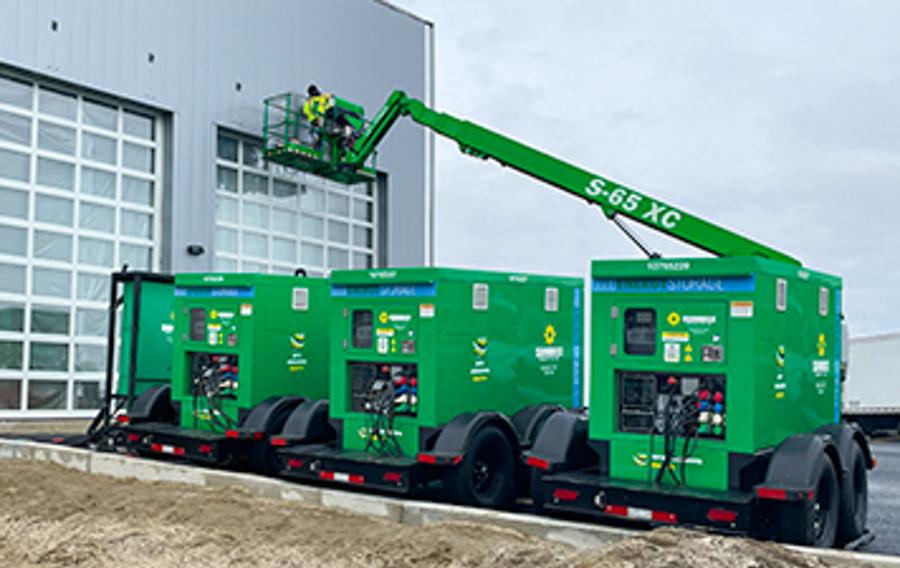 Battery energy storage systems outside of a warehouse.