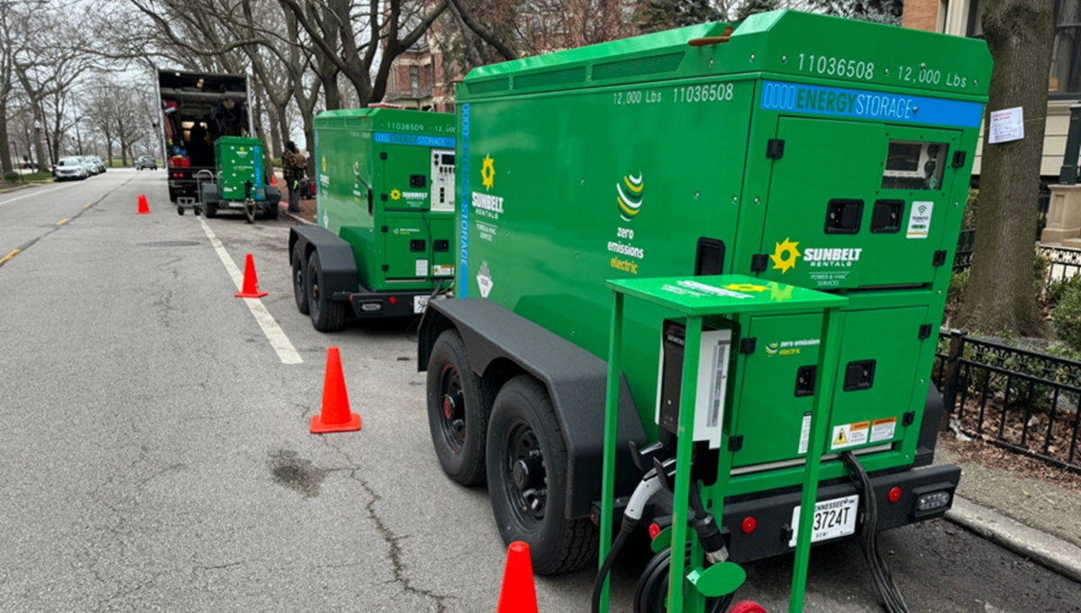 Battery energy storage systems set up on the side of a street.