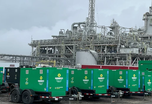 Battery Energy Storage systems from Sunbelt Rentals at an industrial setting.