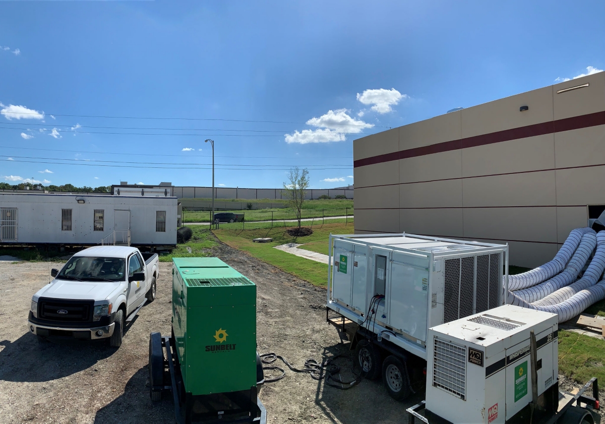 Emergency response climate control equipment outside around buildings.