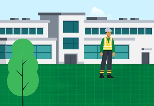 An illustration of a Sunbelt Rentals worker alongside an air-cooled unit and an evaporative cooler.