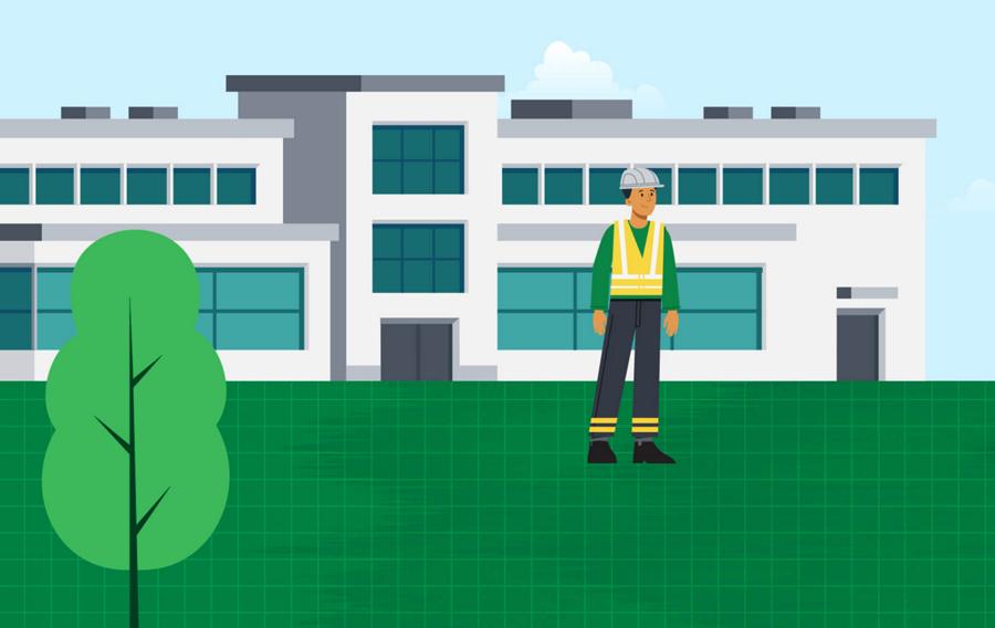 An illustration of a Sunbelt Rentals worker alongside an air-cooled unit and an evaporative cooler.