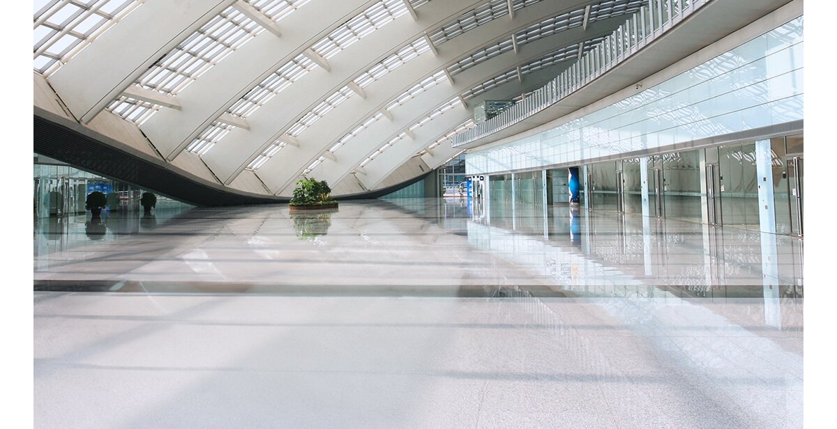 A commercial building with a concrete floor.