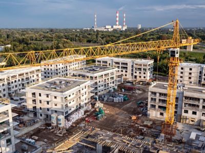 Aerial work platforms at a construction site.