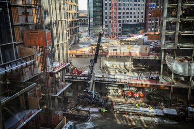 A construction site during the winter.