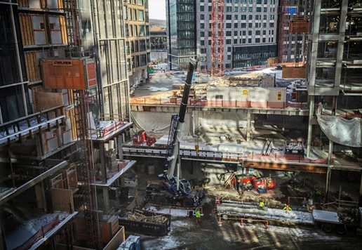 A construction site during the winter.