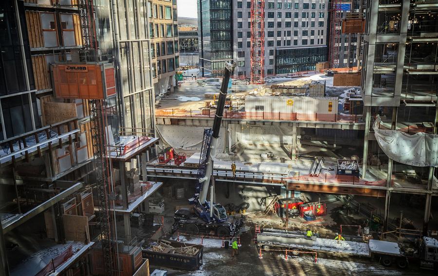 A construction site during the winter.