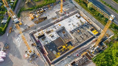 An aerial view of a construction site.