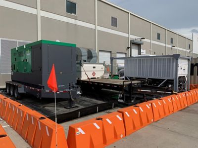 Portable cooling equipment in front of a facility.