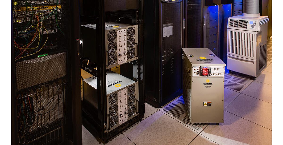 Sunbelt Rentals data center cooling units in a server room.