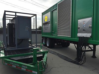 A generator from Sunbelt Rentals installed at a job site.