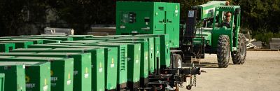 Generators from Sunbelt Rentals lined up for hurricane response.
