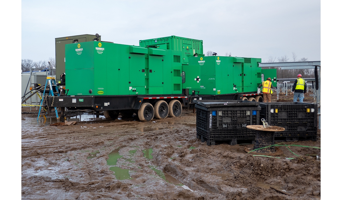 Load bank equipment from Sunbelt Rentals at a solar farm.