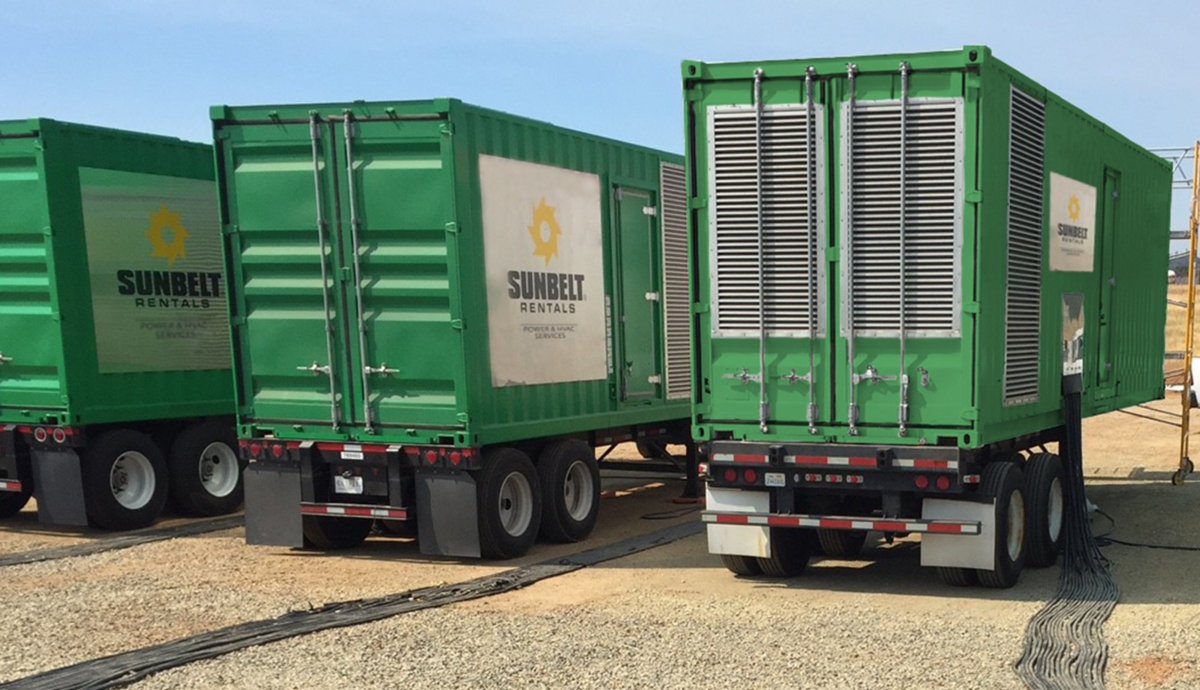 Three generators from Sunbelt Rentals.