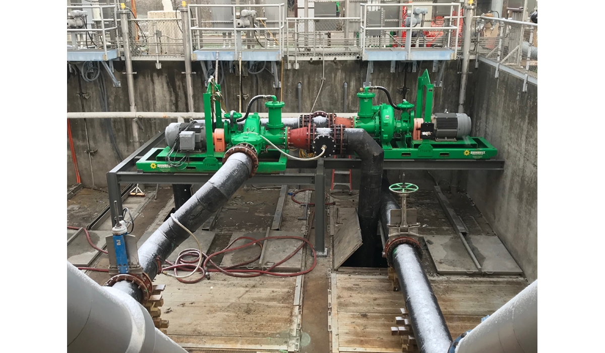 A custom-engineered pump system in a confined space.