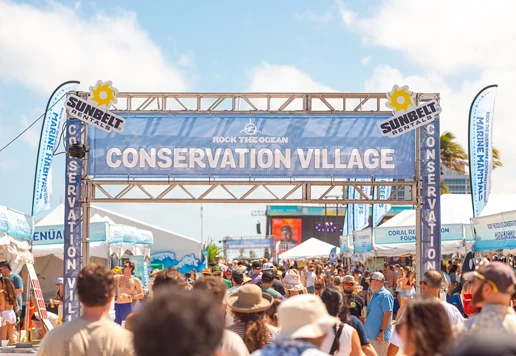 A stage at the 2025 Tortuga Music Festival, featuring Sunbelt Rentals logos at the top.
