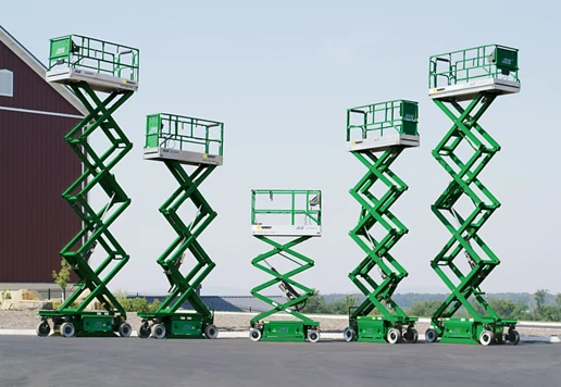 An array of scissor lifts at various heights from Sunbelt Rentals.