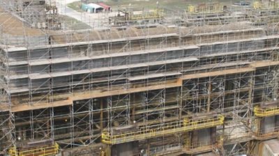 System scaffolding installed at a job site.