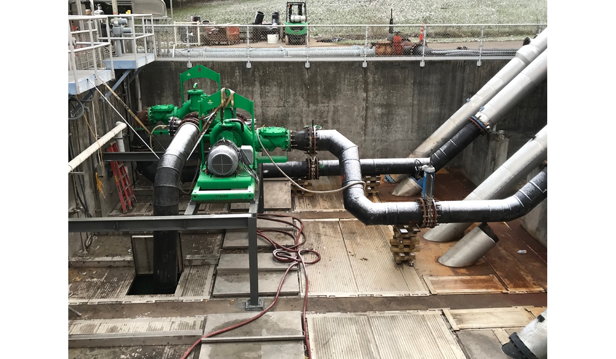 A custom-engineered pump system in a confined space.