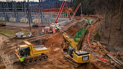 A Trench Safety Jobsite with a trenchbox and construction equipment 