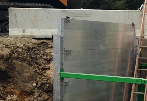 A trench shoring system.