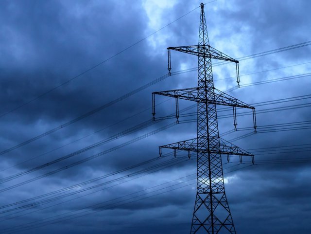 Power lines during stormy weather.