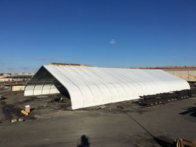 A temporary warehouse structure.