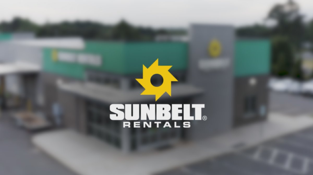 Sunbelt Rentals logo overlaying a Sunbelt Rentals building in the background.